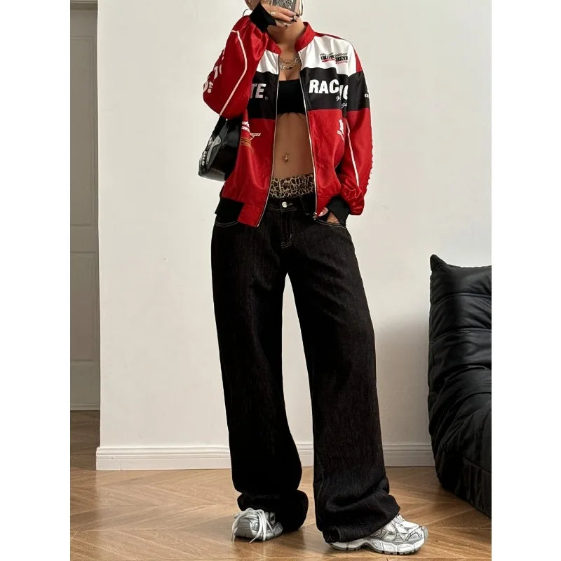 Women's Bomber Jacket | Y2K Racing Style, Retro Motorsport | Varsity Knit