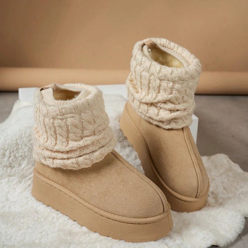 Women slipper boots plush lined knit sock snow boots thick sole
