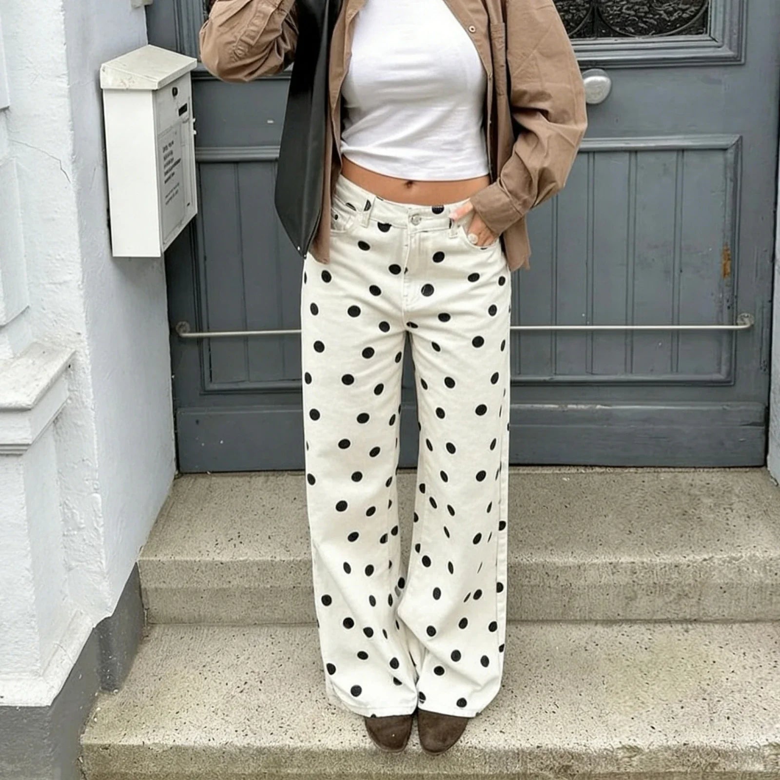 Women's Jeans | High Waist, Wide Leg | Polka Dot Y2K