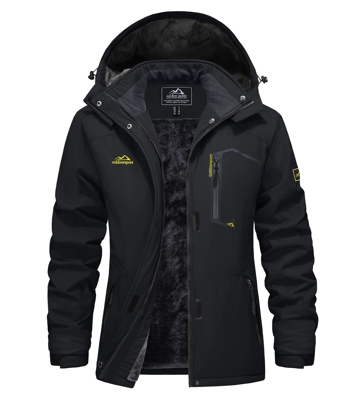 Womens waterproof jacket fleece lined with removable hood, winter ski wear