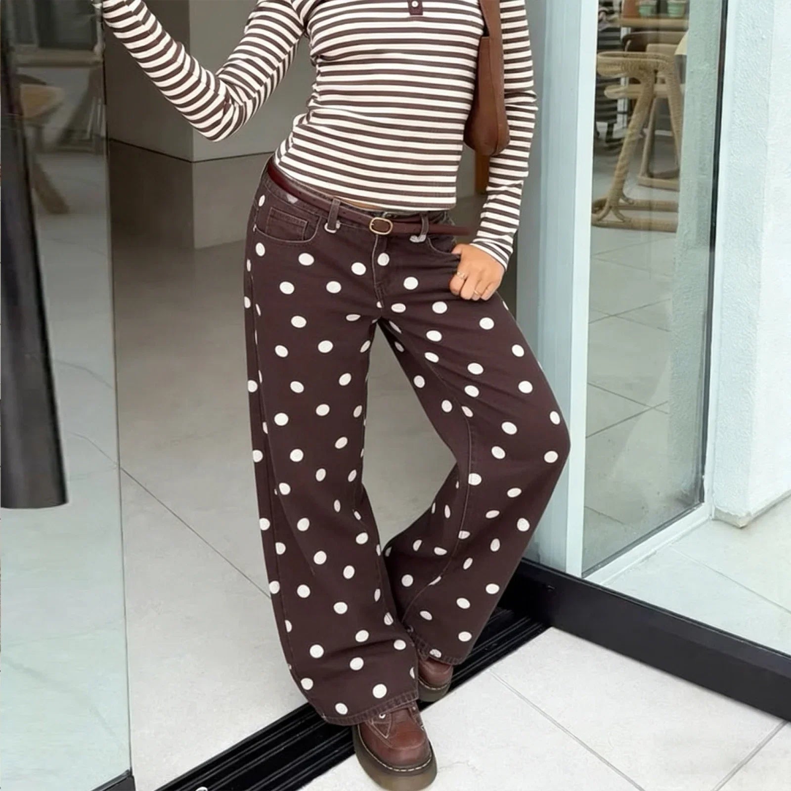 Women's Jeans | High Waist, Wide Leg | Polka Dot Y2K