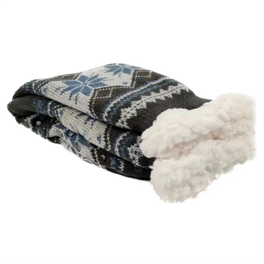Slipper Socks | Men’s Fluffy Thermal, Warm Crew | Non Slip Snowflake