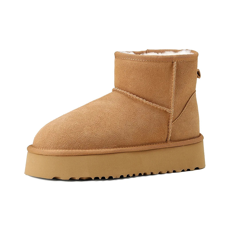 Women's Ankle Boots | Suede, Wool Lined | Winter Platform, Round Toe