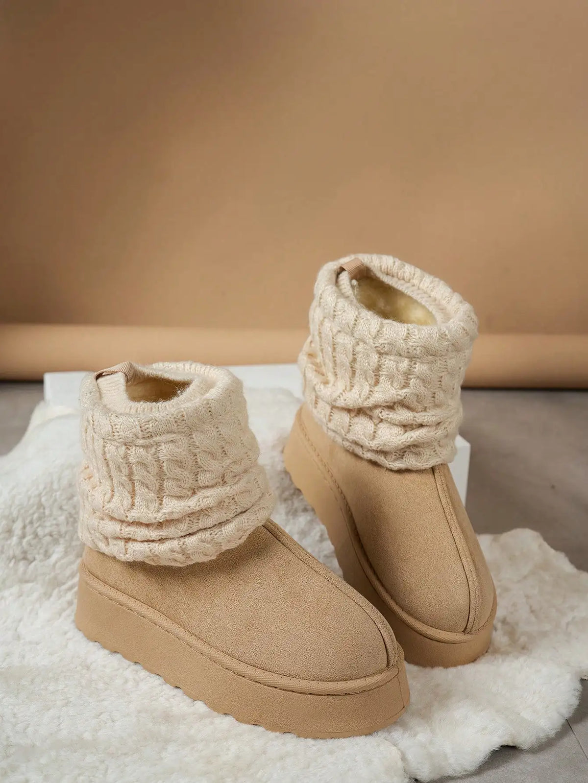 Women slipper boots plush lined knit sock snow boots thick sole