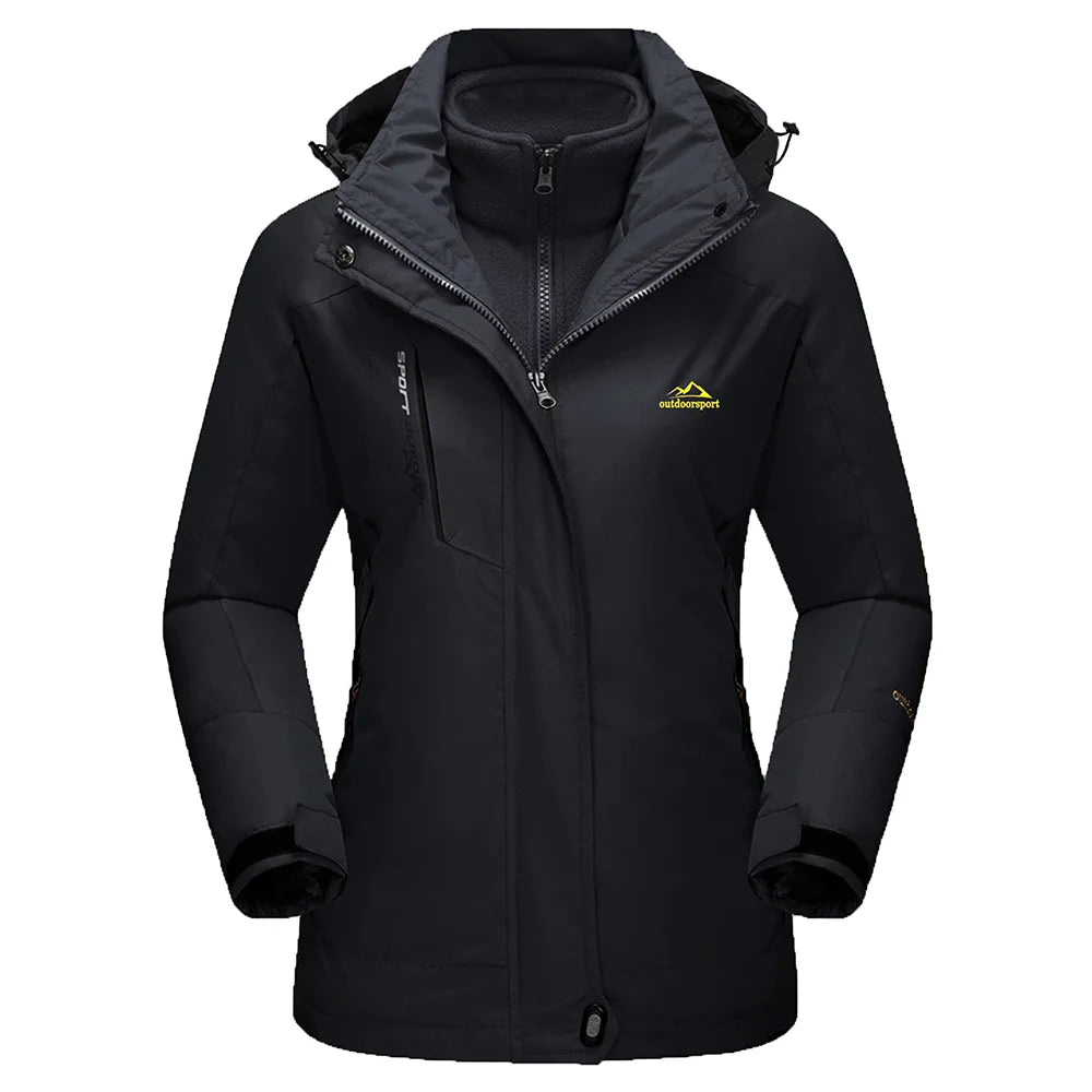 Womens 3 in 1 waterproof jacket fleece lined with removable hood and multiple pockets