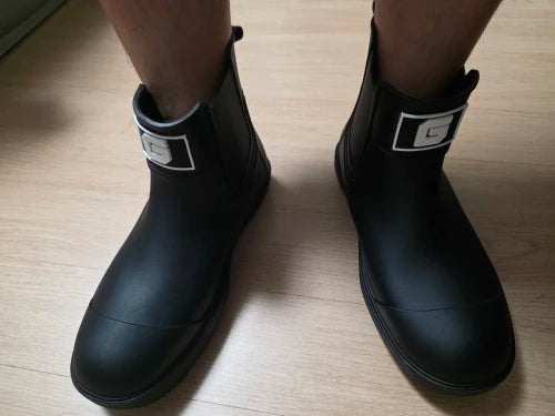 Men ankle rain boots slip on waterproof wellies non-slip outsole