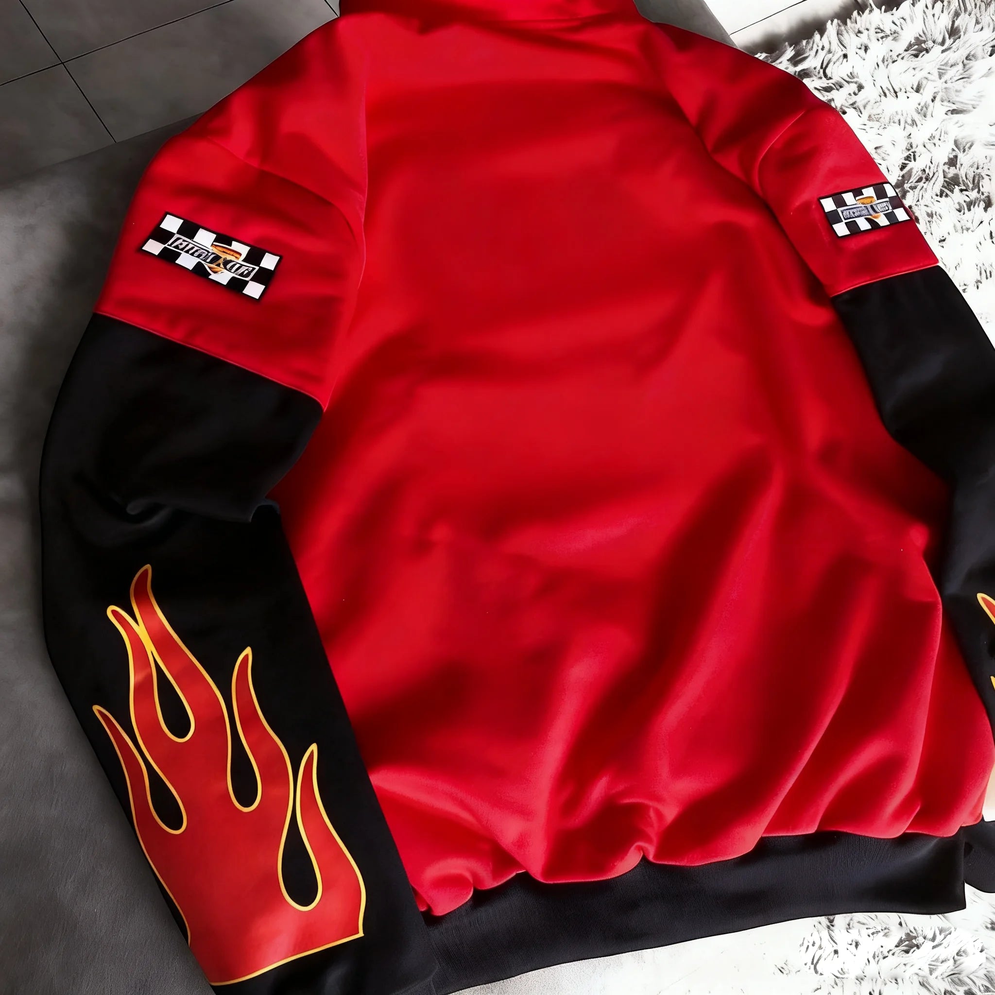 Men's and Women's Racing Jacket | Red Black Flame | American Style
