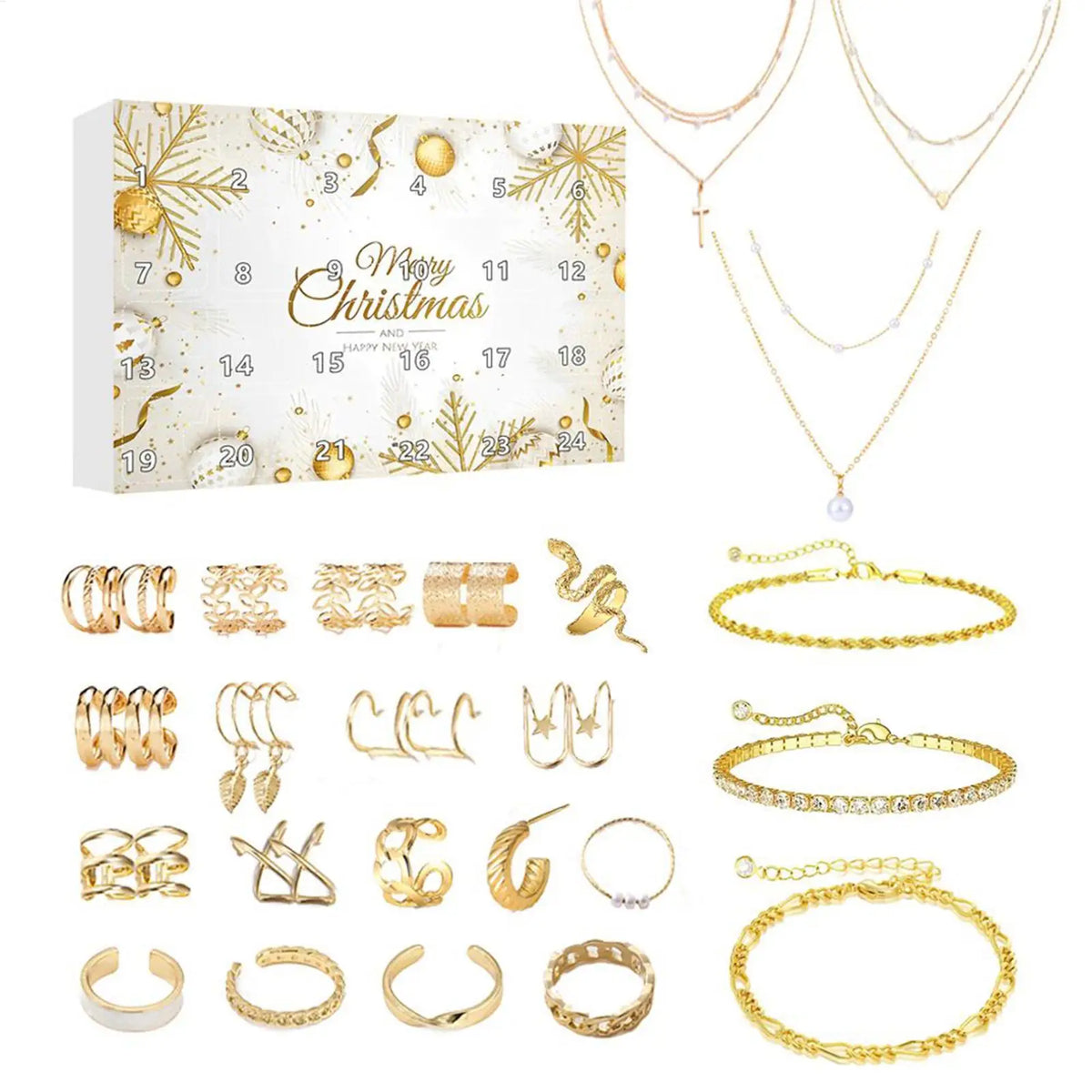Jewelry Advent Calendar Gold Necklace Earring Bracelet 24 Days Women