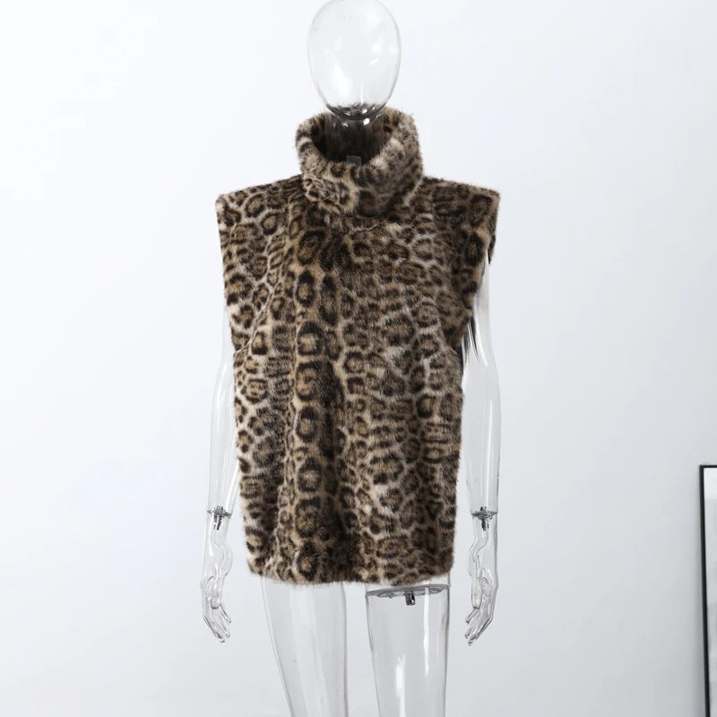 Womens leopard print coat with long sleeves and single breasted winter style