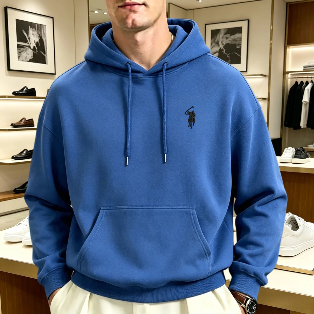 Unisex heavyweight embroidered hoodie loose fit pullover with animal motif
