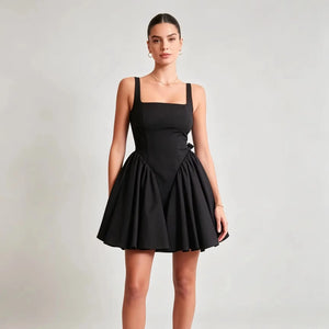 Women's Dress | Square Neck, Backless Bow Tie | Korean Minimalist Style