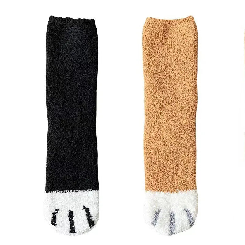 Teddy slipper socks women fuzzy cat paw design thick winter warm