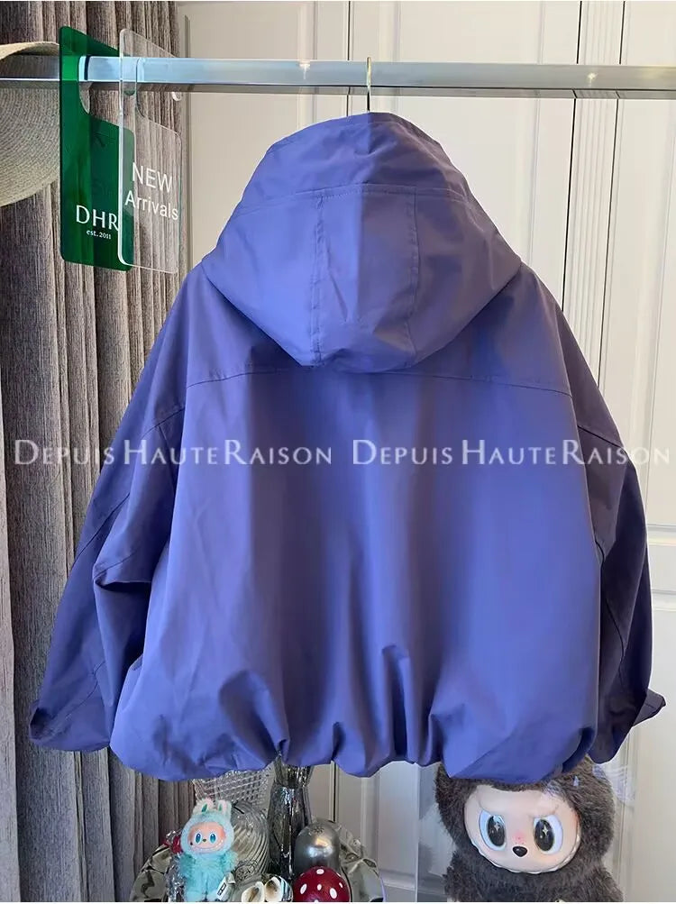 Women hooded zip up jacket relaxed fit with two front pockets