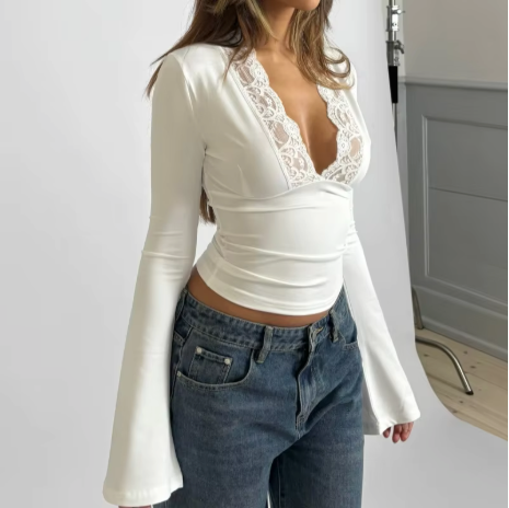 Lace Blouse | Elegant long sleeve top | Slim fit, soft fabric