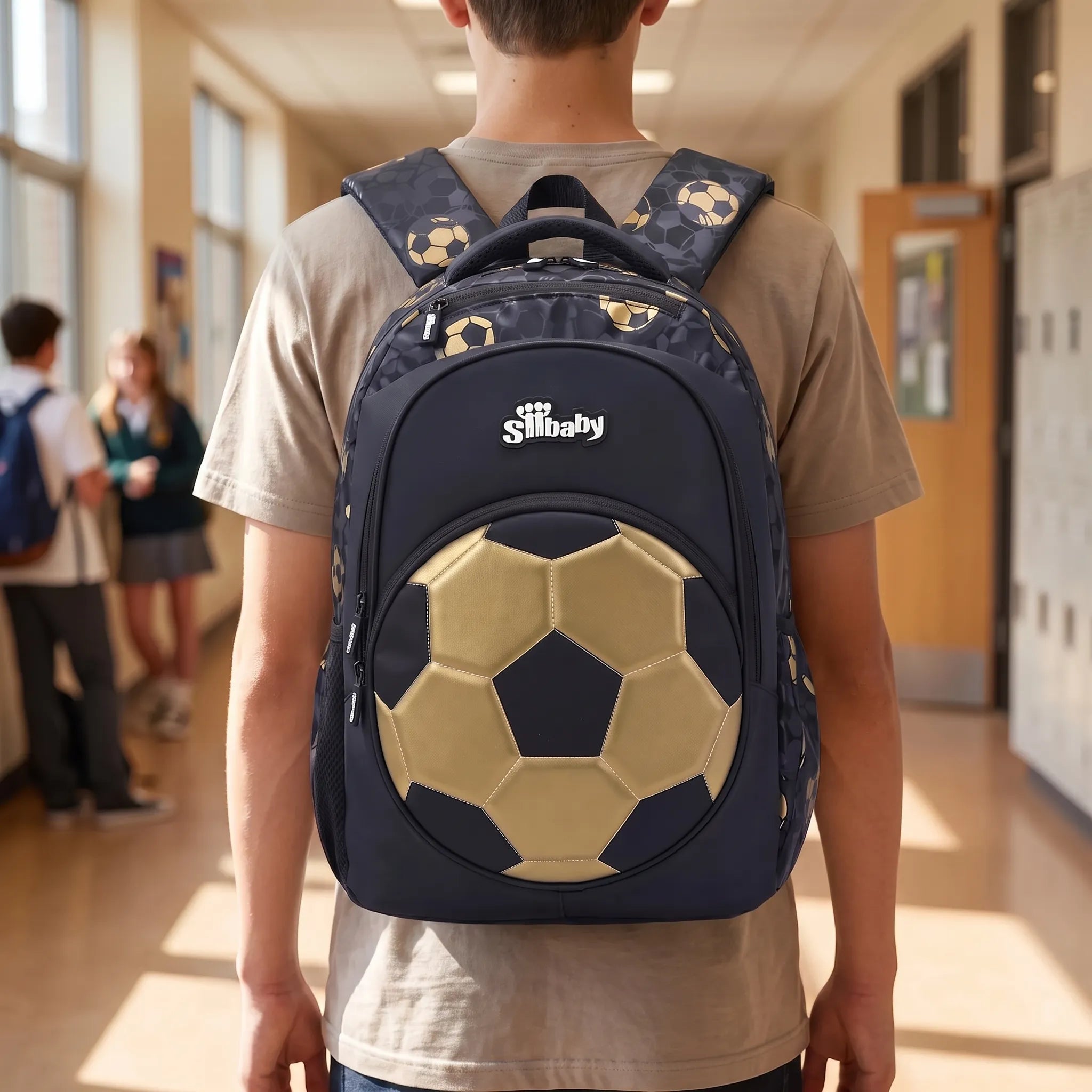 School Backpack | Football Design, Multi-Compartment | Black