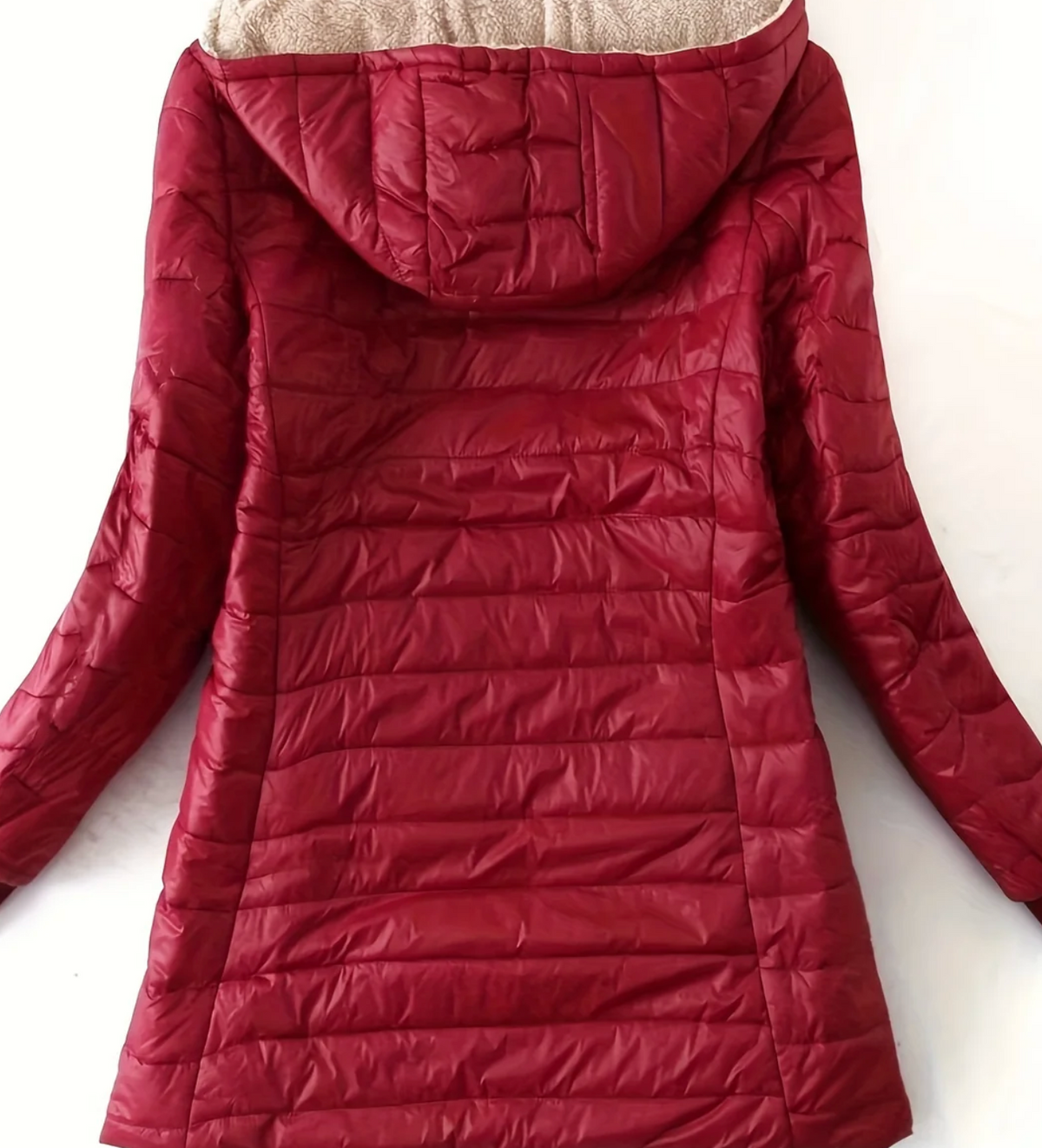 Women long quilted hooded puffer jacket extended length zip closure
