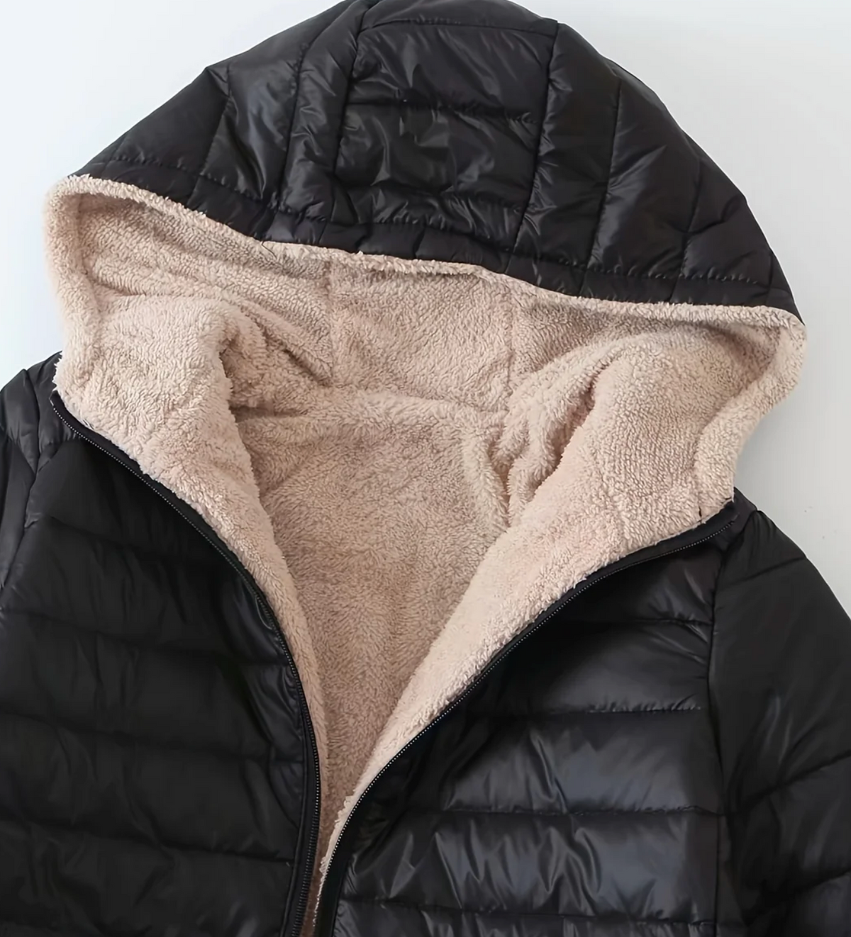 Women long quilted hooded puffer jacket extended length zip closure