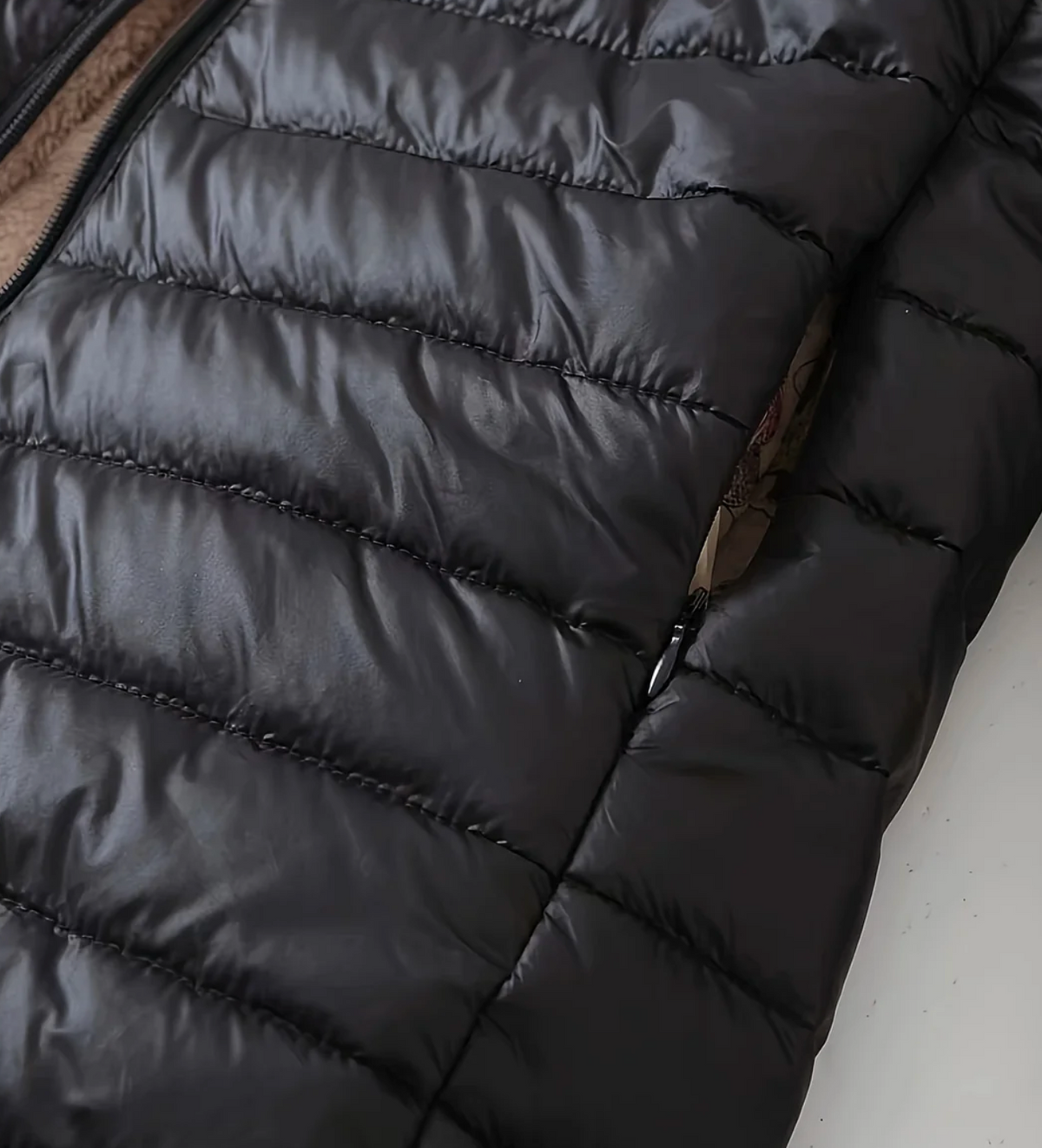 Women long quilted hooded puffer jacket extended length zip closure