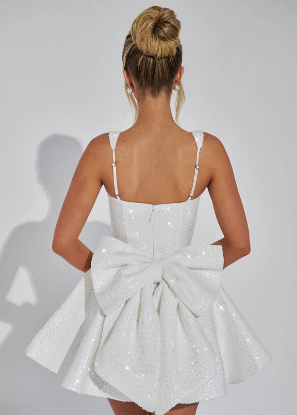 Mini Sequin Dress | Bow Detail, Flared Skirt | Party Dress