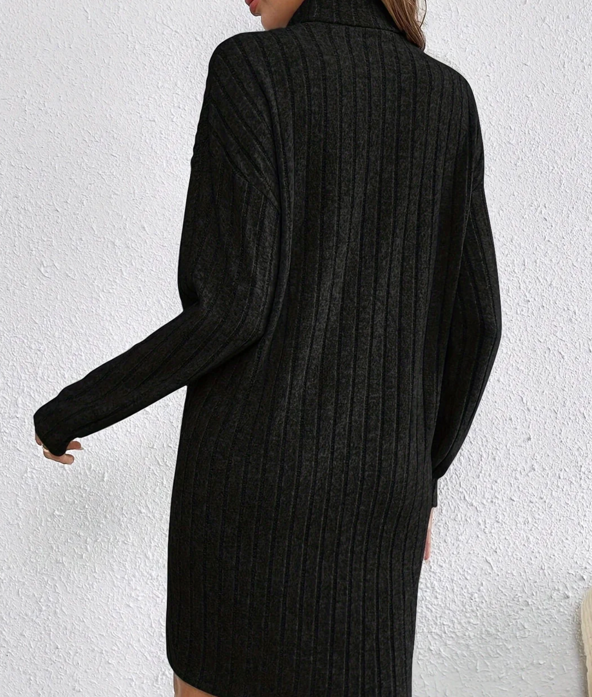 Women ribbed knit turtleneck mini dress long sleeve fitted silhouette