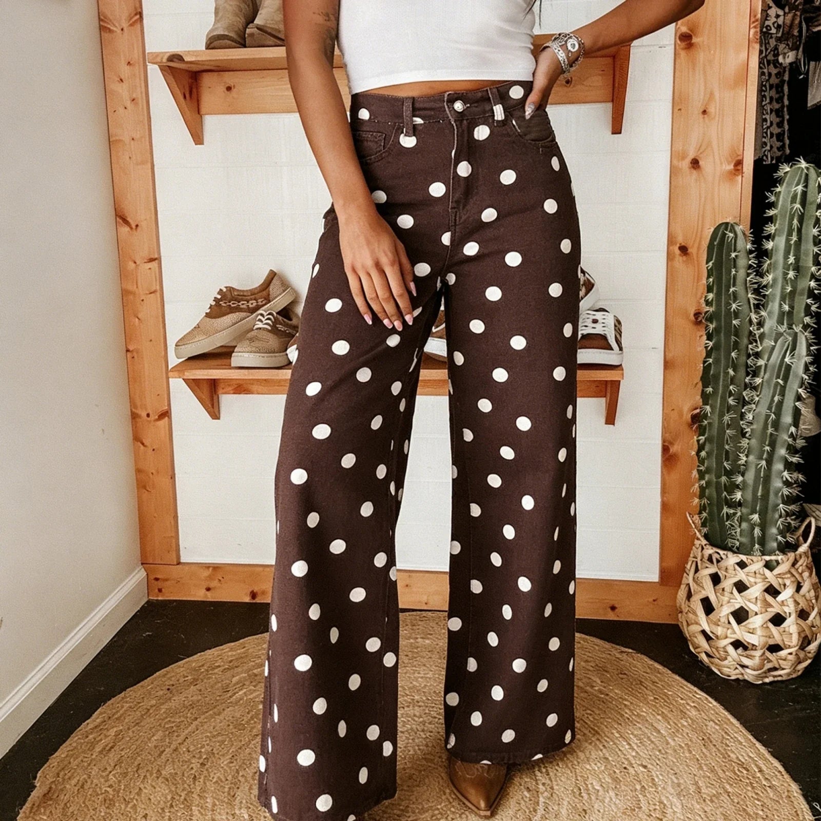 Women's Jeans | High Waist, Wide Leg | Polka Dot Y2K