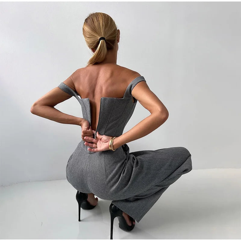 Women's Pants Suit | Corset Top, Blazer and Straight Pants