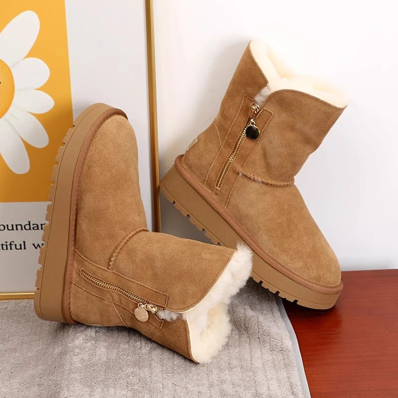 Sheepskin Boots | Women's Mid Calf Style | Warm Winter Snow Boots