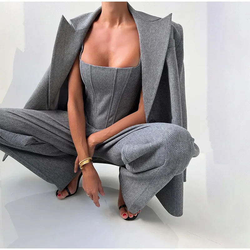 Women's Pants Suit | Corset Top, Blazer and Straight Pants