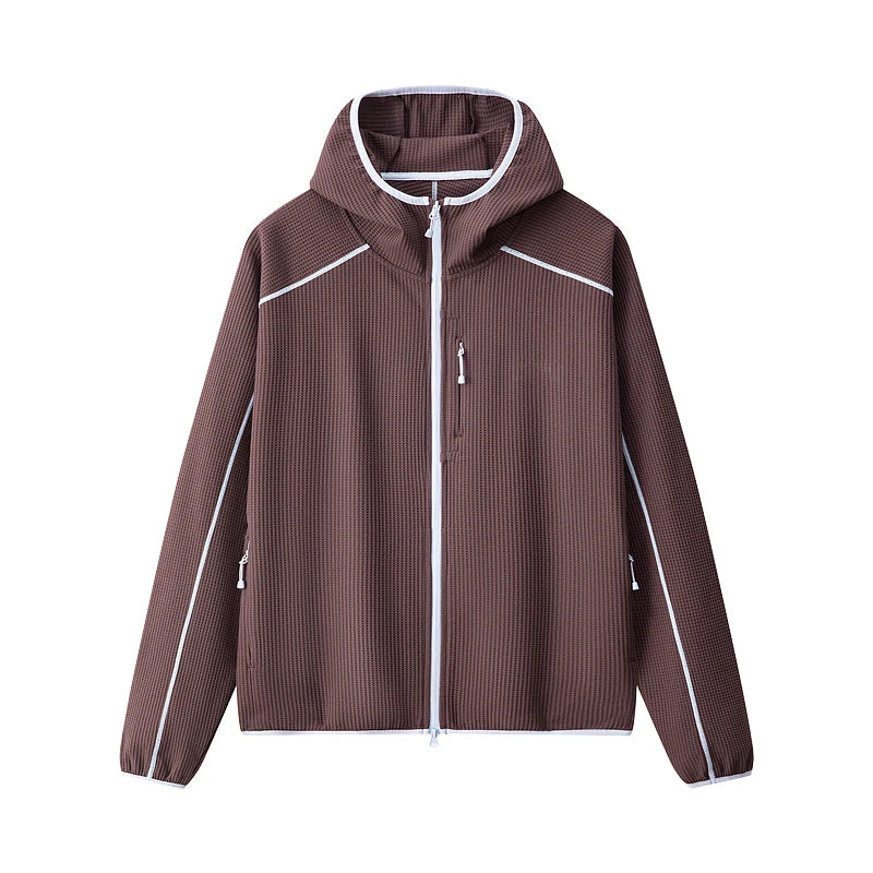 Unisex waffle soft shell jacket high collar full-length zip windproof