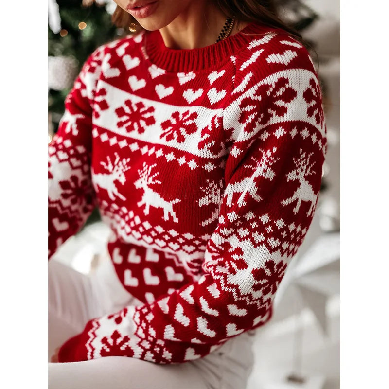 Christmas Jumper | Womens Snowflake Knit Sweater, Festive Winter Pullover