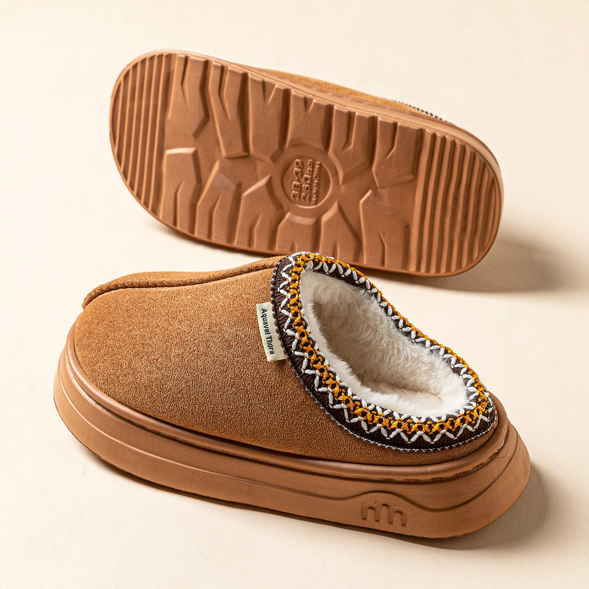 Women plush slipper boots flat anti-slip warm indoor winter