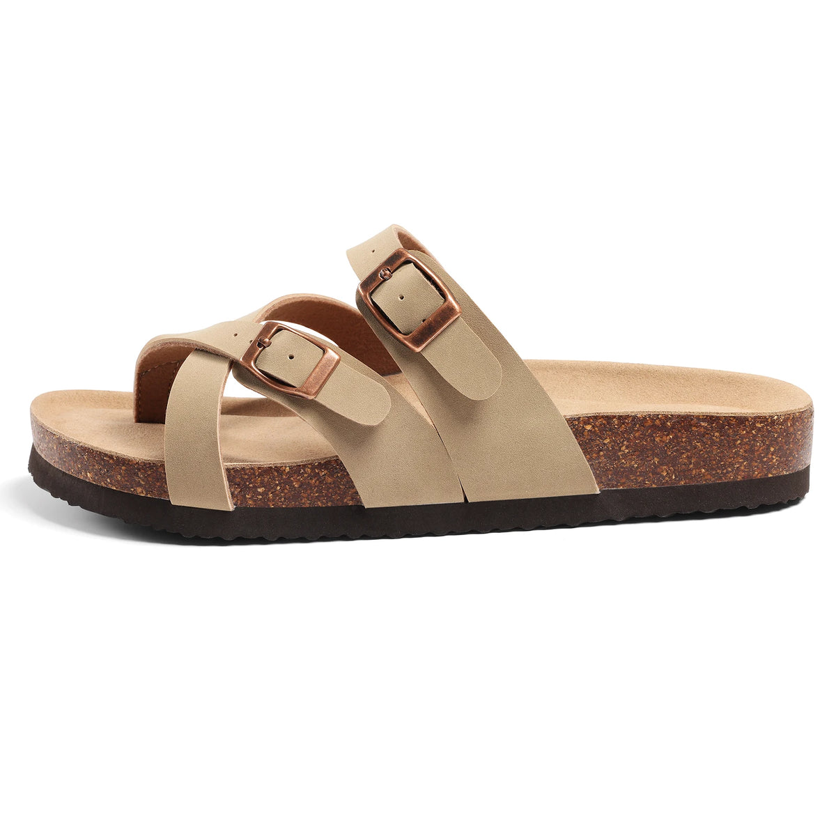 Orthopedic sandals contoured footbed for women with arch support and cork base