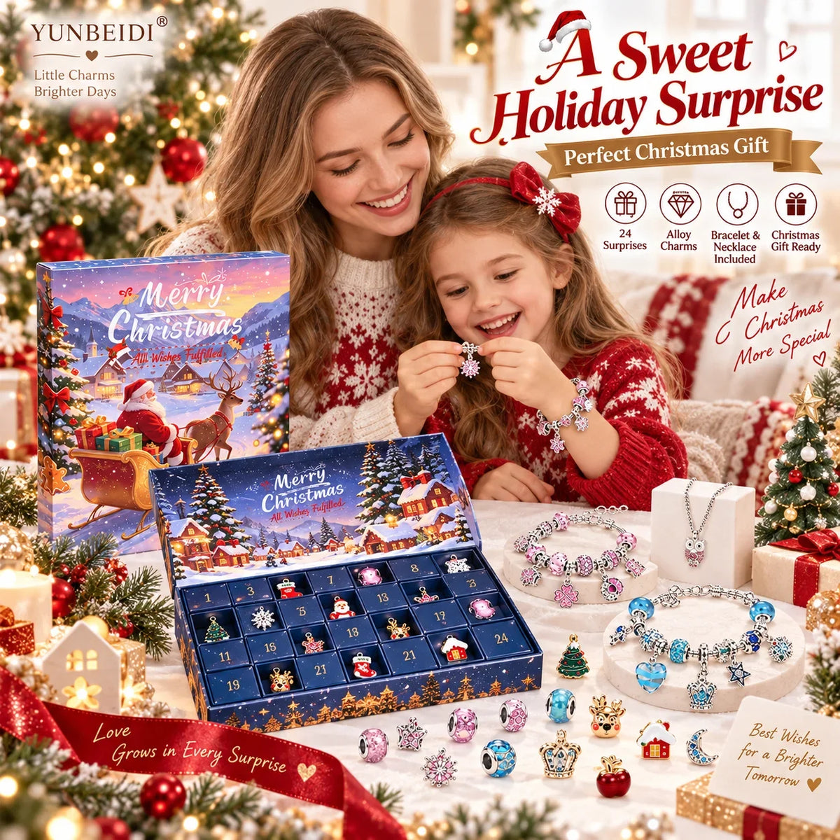Charm Bracelet Advent Calendar 24 Piece Metal Jewelry Set Blind Box