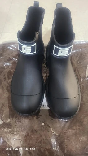 Men ankle rain boots slip on waterproof wellies non-slip outsole