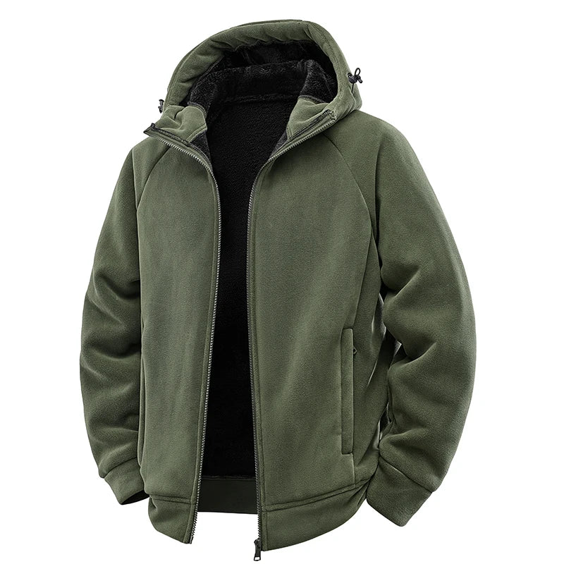 Sherpa lined fleece jacket men hooded zip up with thick warm lining