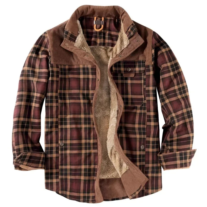Men plaid casual shirt jacket long sleeve cotton blend, autumn style
