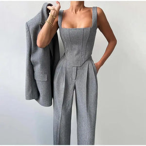 Women's Pants Suit | Corset Top, Blazer and Straight Pants