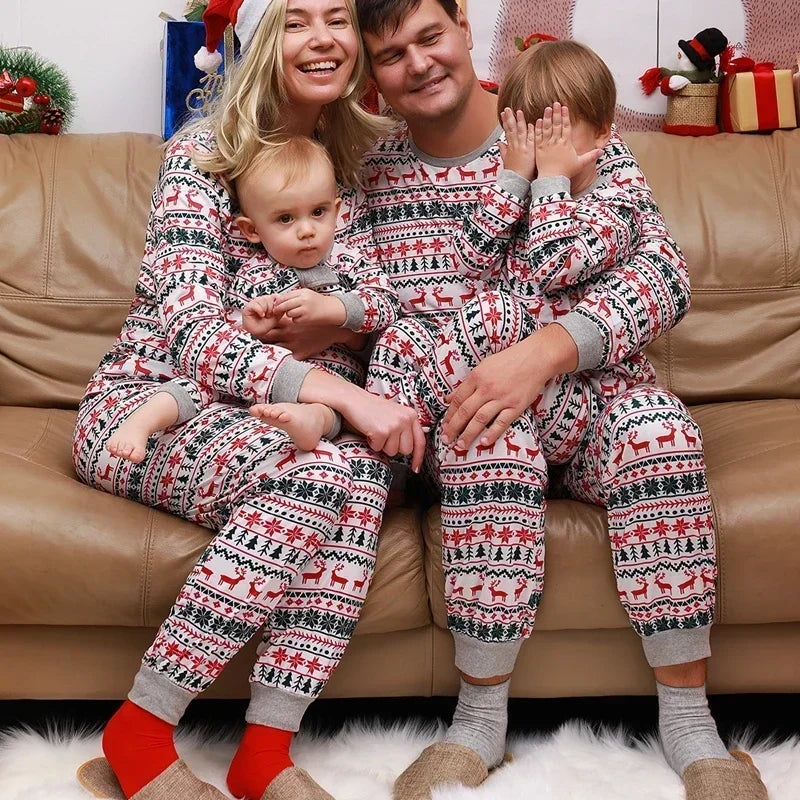 Christmas pyjamas family matching 2 piece set allover festive print Mum Dad kids baby