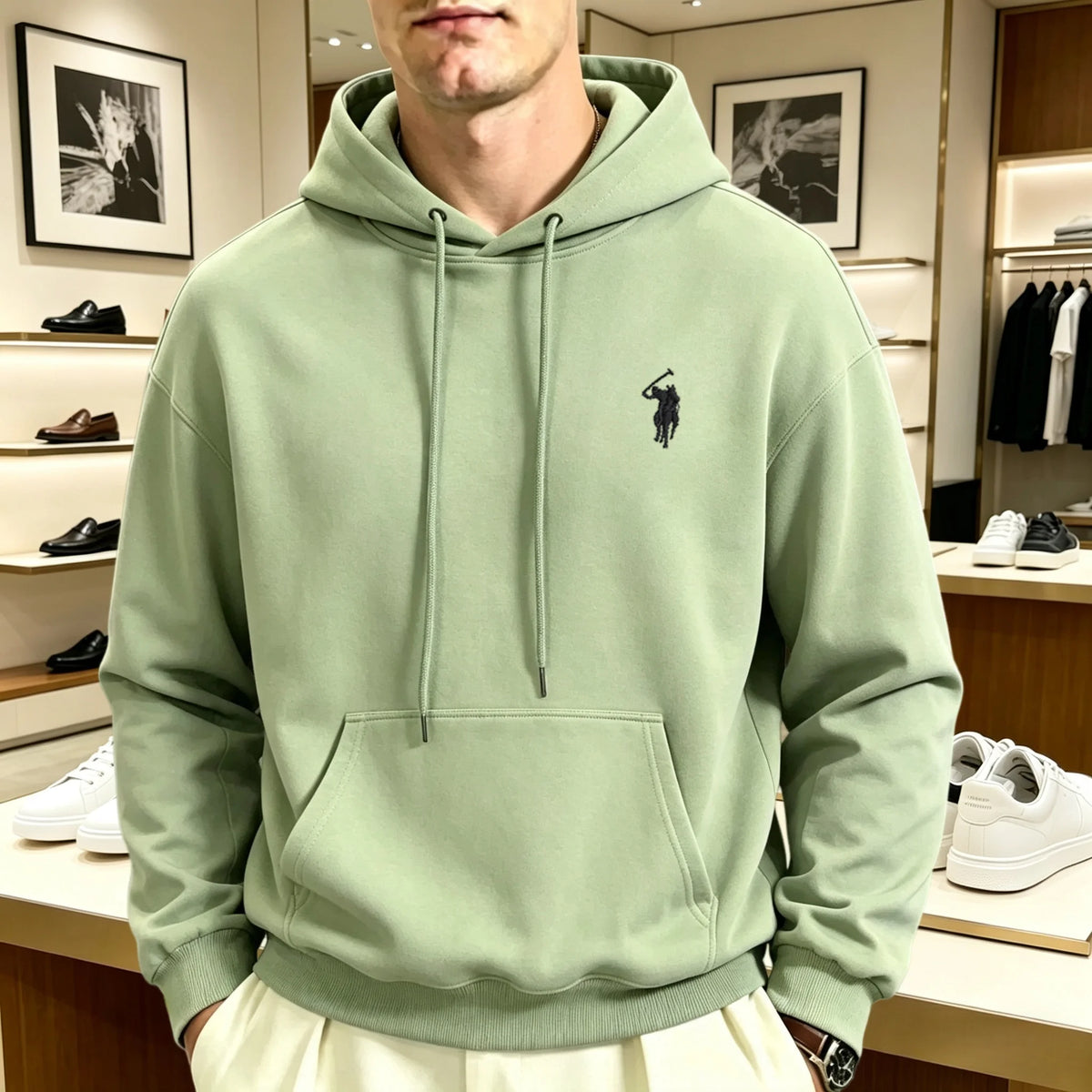 Unisex heavyweight embroidered hoodie loose fit pullover with animal motif