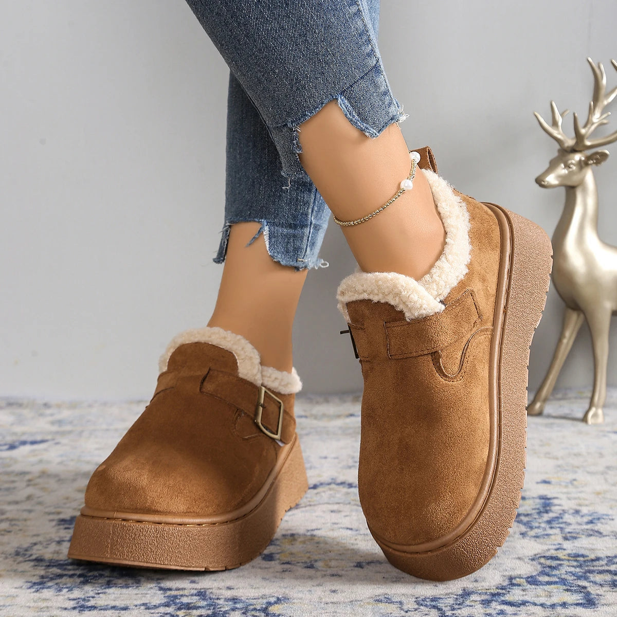 Women's Snow Boots | Suede, Fleece Lined | Winter Ankle Boots, Platform Sole