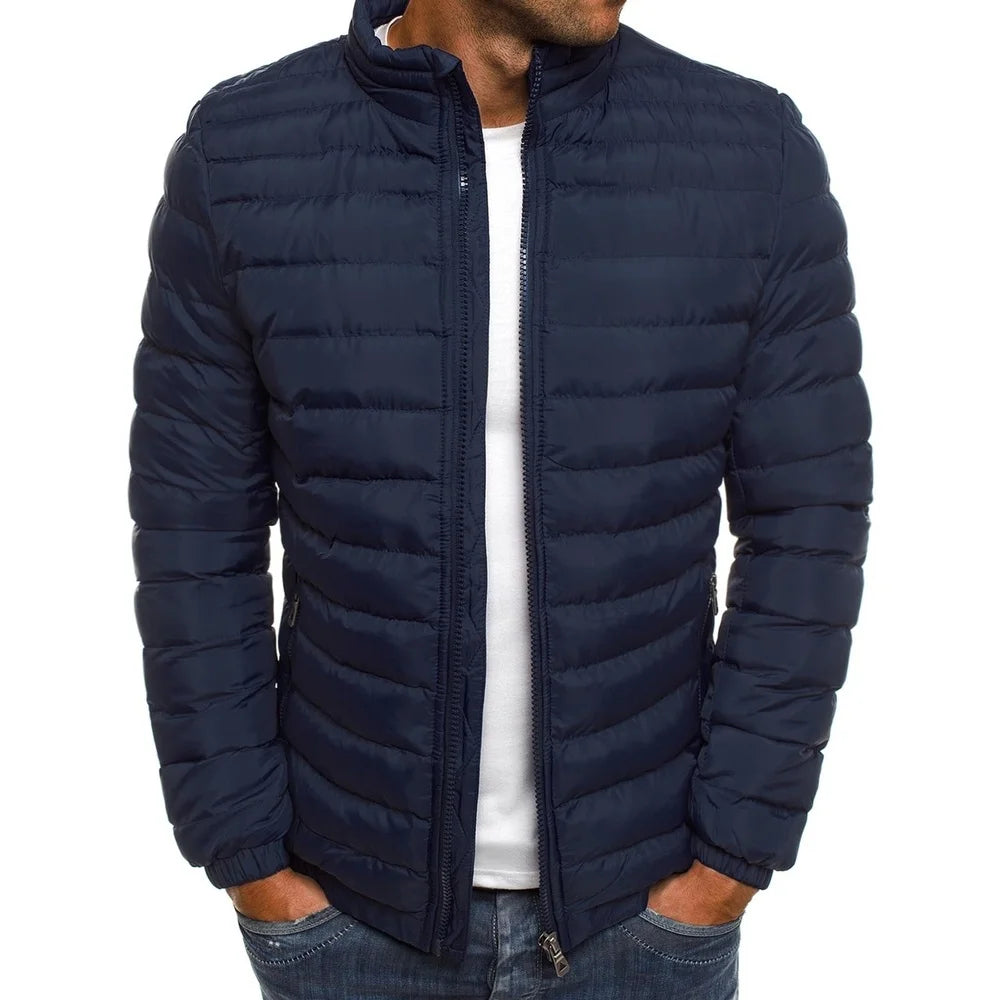 Mens puffer jacket stand collar winter padded, windproof thick warm build