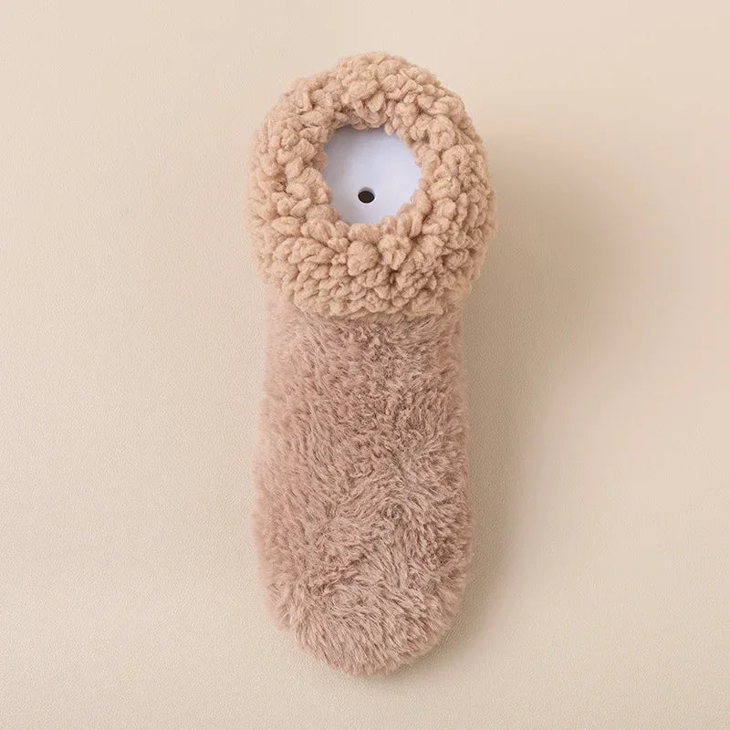 Teddy slipper socks for women thick plush lamb velvet, warm winter