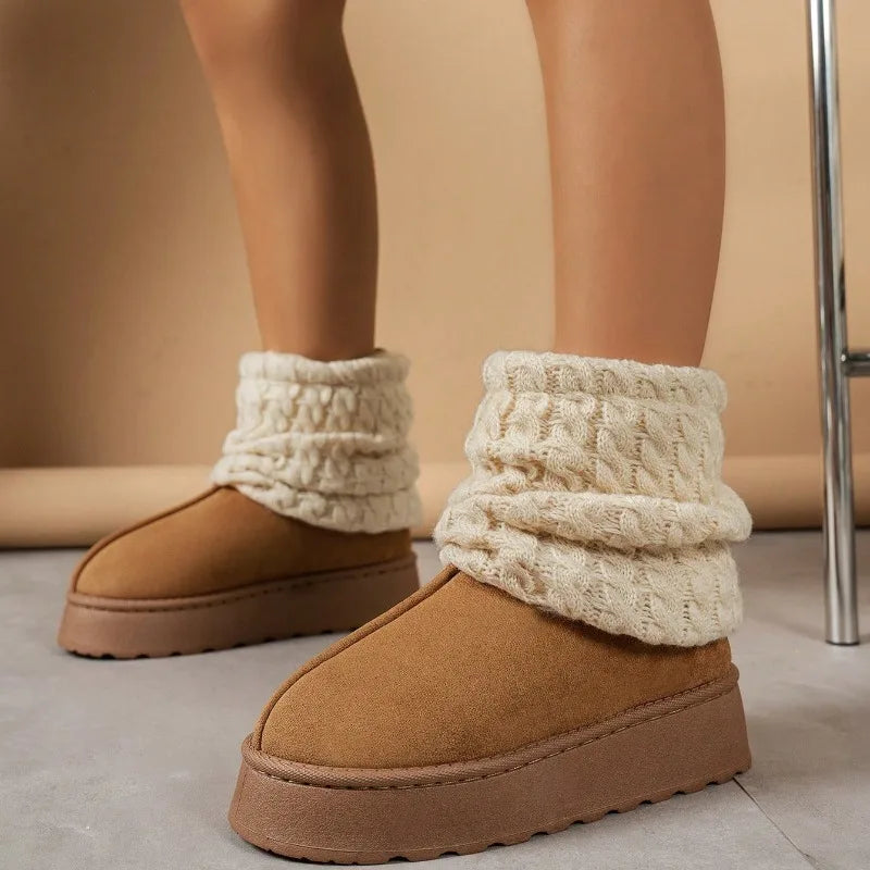 Women slipper boots plush lined knit sock snow boots thick sole