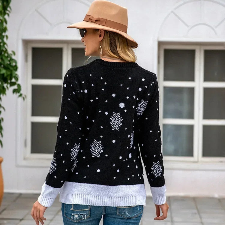 Christmas Jumper | Womens Loose Fit Knit Sweater, Casual Round Neck Pullover