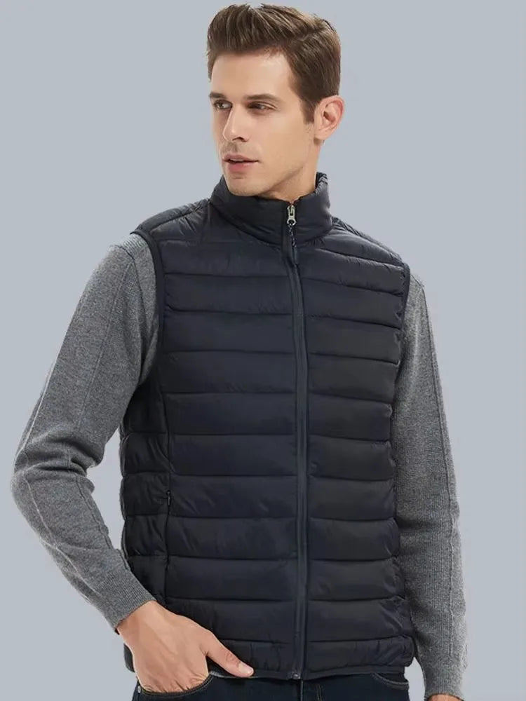 Mens padded vest stand collar with zipper and thick winter warm design