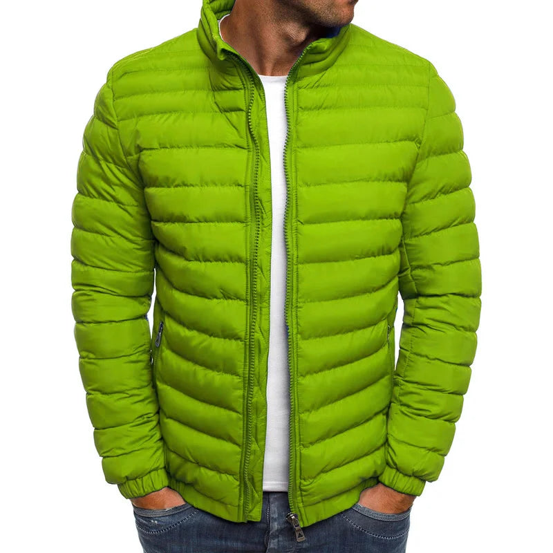 Mens puffer jacket stand collar winter padded, windproof thick warm build