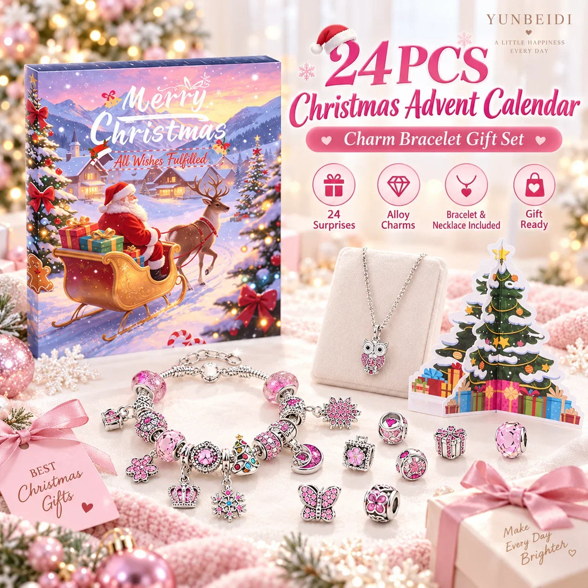 Charm Bracelet Advent Calendar 24 Piece Metal Jewelry Set Blind Box