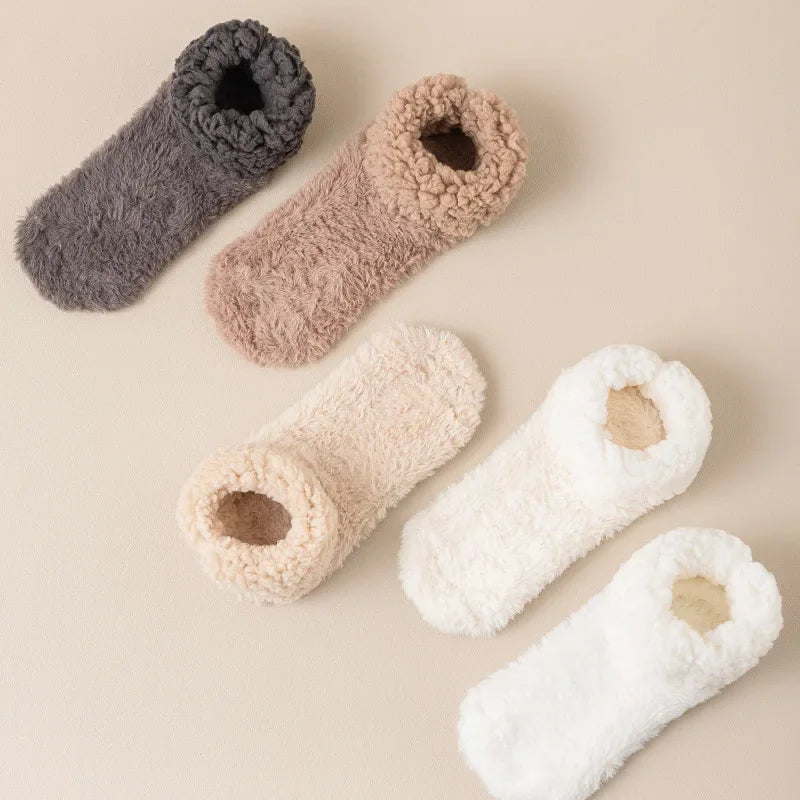 Teddy slipper socks for women thick plush lamb velvet, warm winter