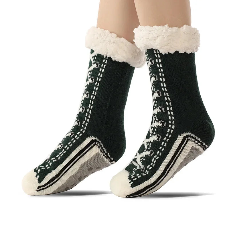 Teddy slipper socks for women with non-slip grips and plush lining