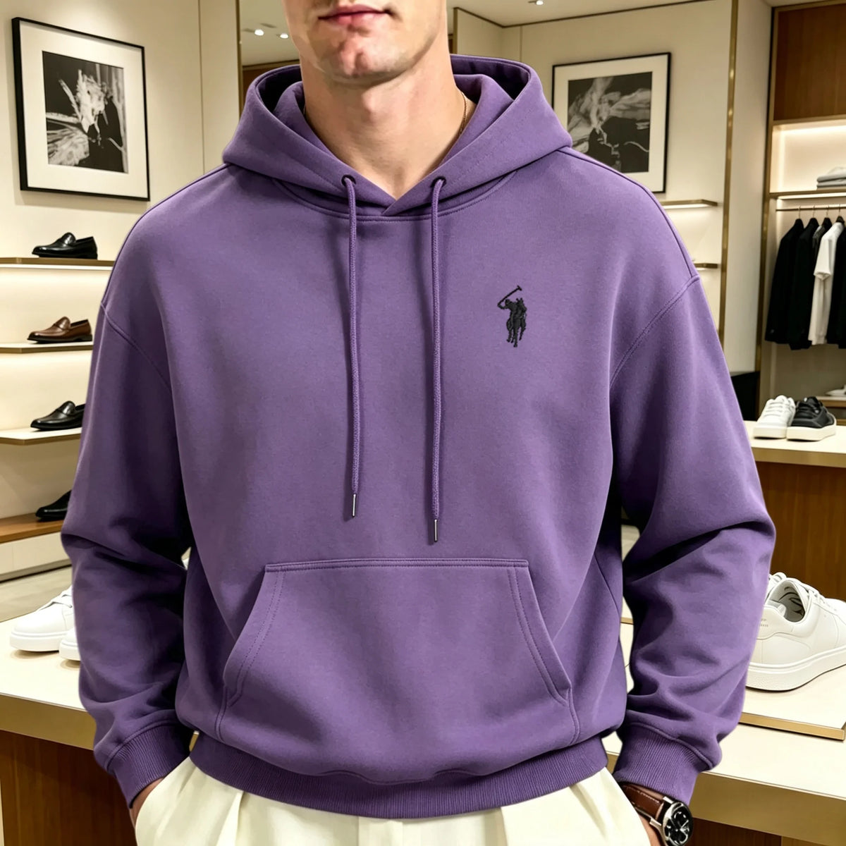 Unisex heavyweight embroidered hoodie loose fit pullover with animal motif